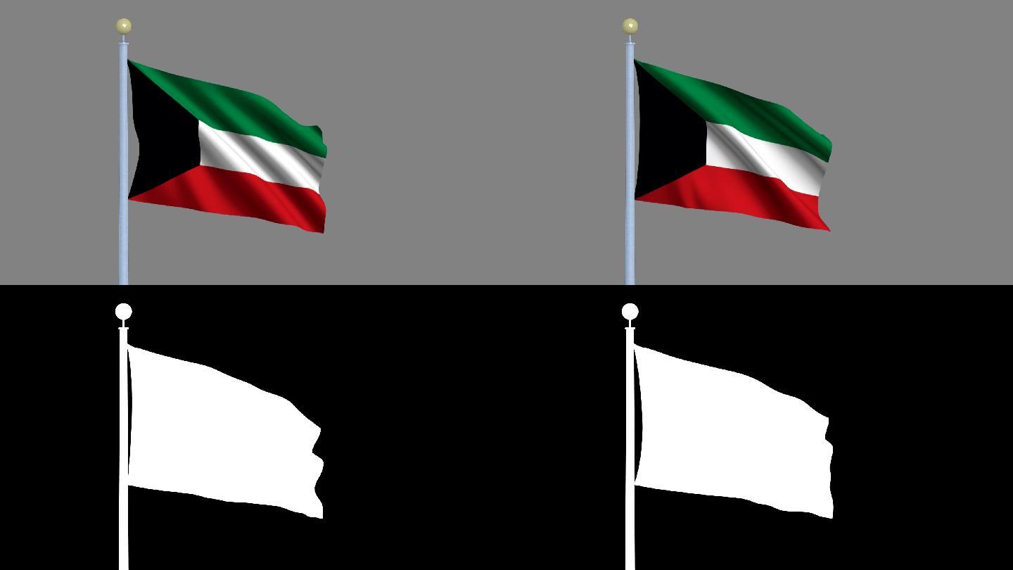 科威特国旗随风飘扬