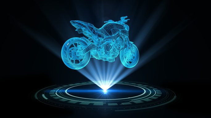 科技全息摩托车展示透明通道素材