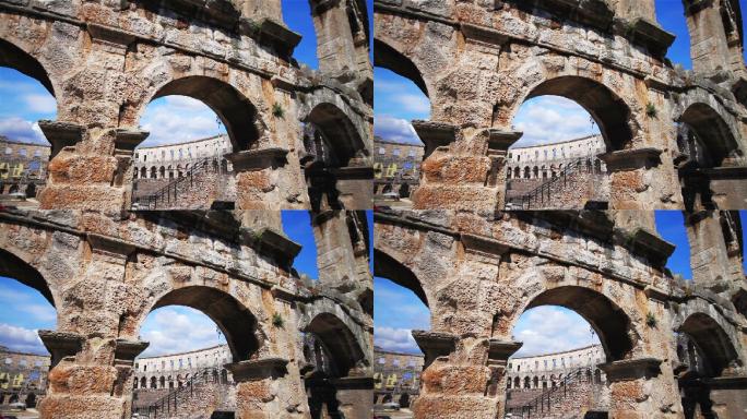 克罗地亚普拉的罗马圆形剧场，细节，时间推移