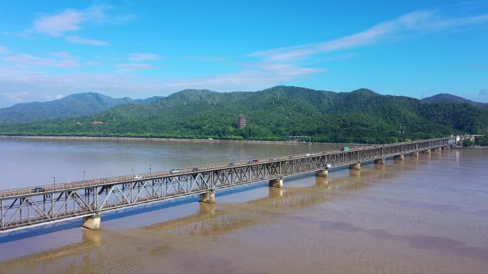 4K杭州钱塘江大桥航拍视频