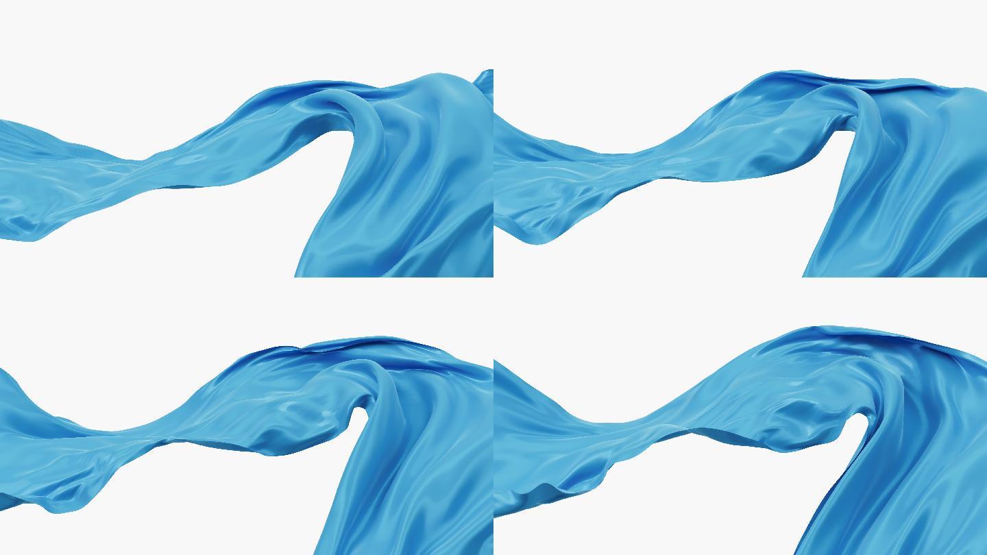 随风流动带透明通道的蓝色布料3D渲染