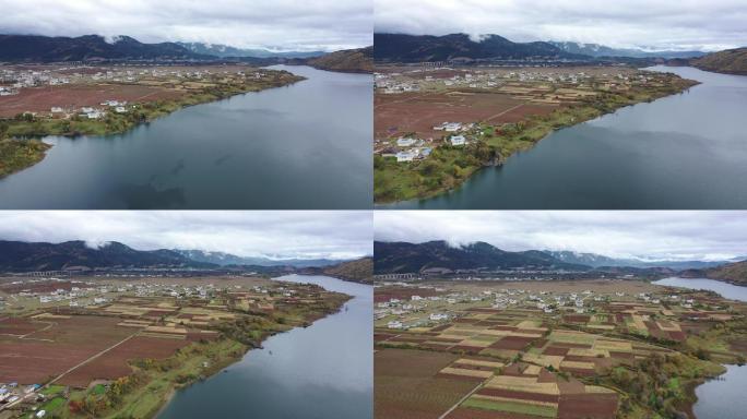 香格里拉，高速路河流高原农场，藏区，水库