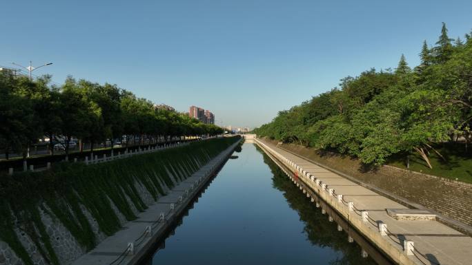 西安护城河航拍八水绕长安西安生态绿化环境