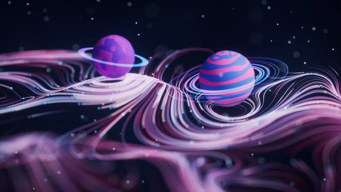 抽象流动曲线与星球3D渲染