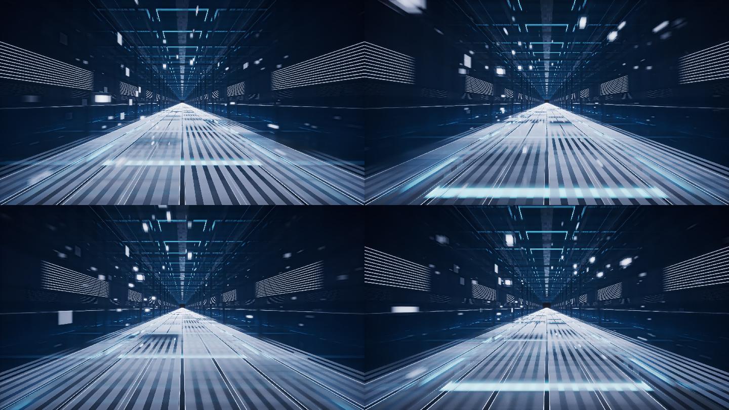 快速穿梭于科技感线条空间隧道3D渲染