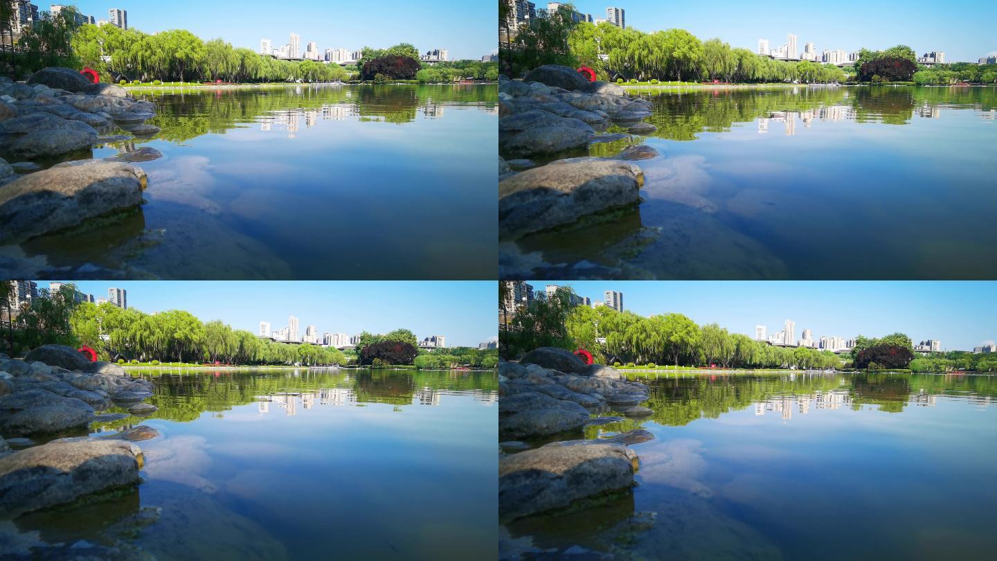 4K高清实拍西安曲江遗址公园南湖风景