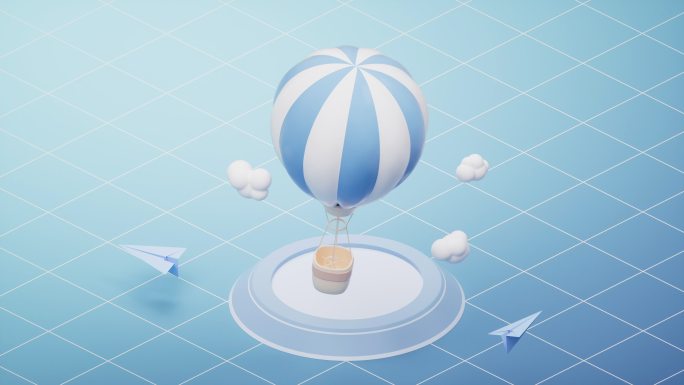 卡通风格热气球循环动画3D渲染