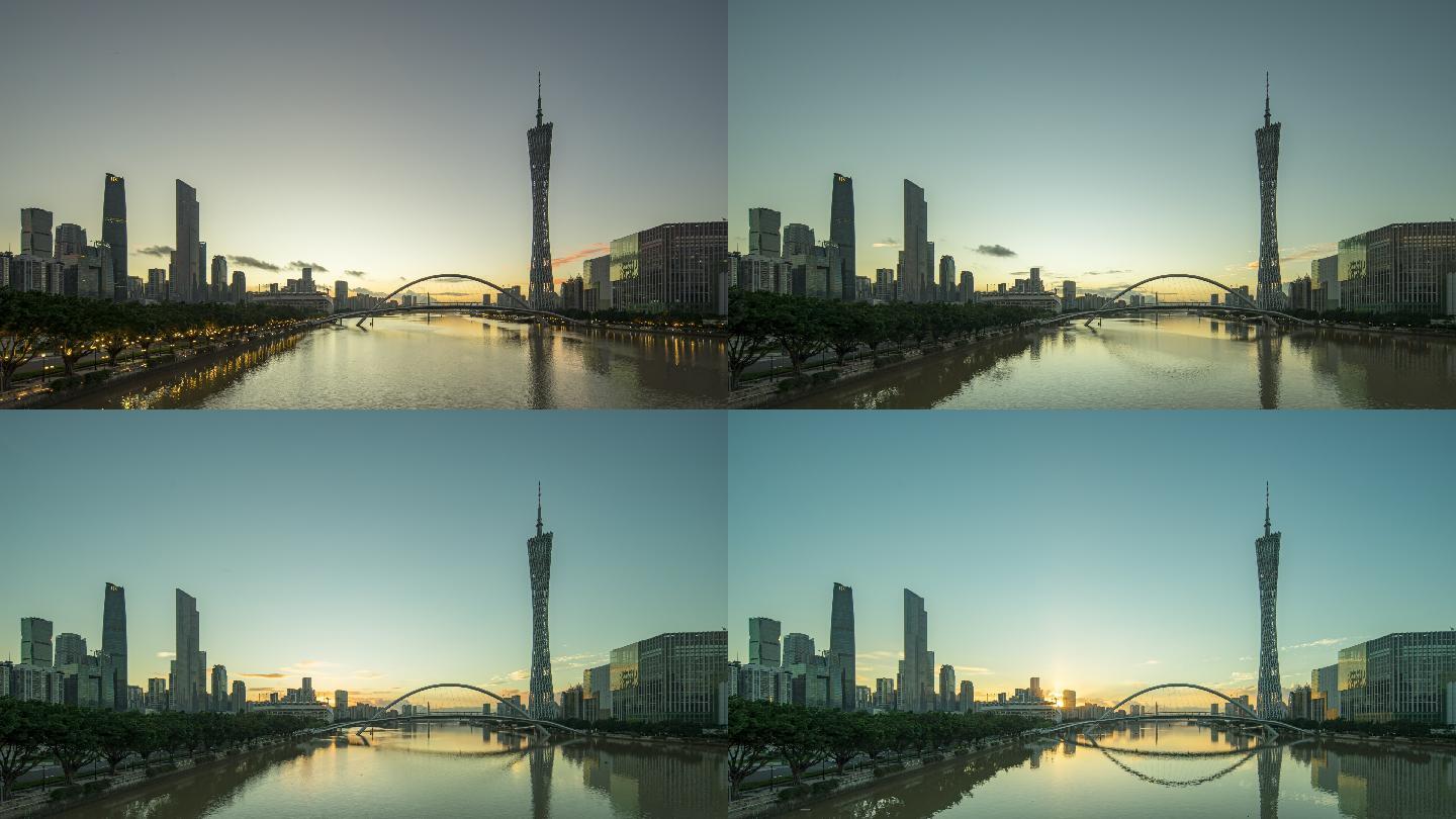 广州珠江新城，广州塔和海心桥日出延时4k