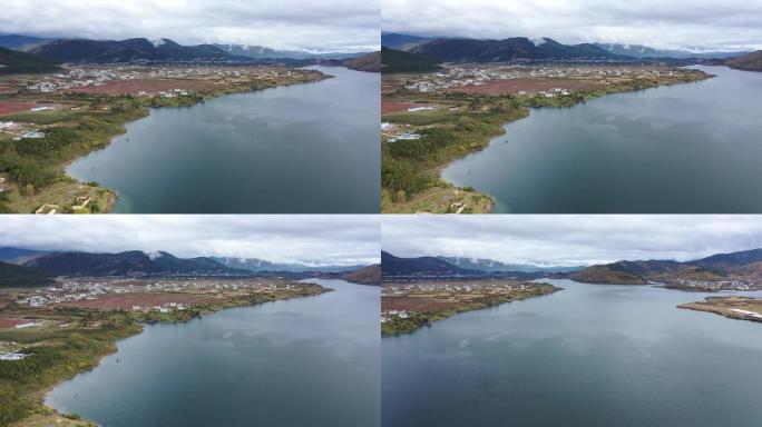 香格里拉，高速路河流高原农场，藏区，水库