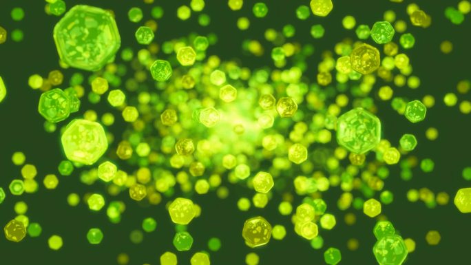 绿色抽象泡泡和灯光的飞溅。用作运动背景