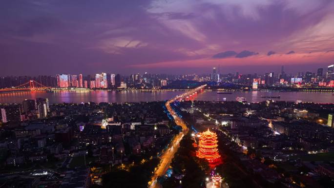 武汉黄鹤楼夜景车流延时