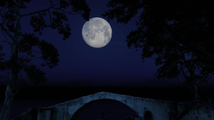 中秋夜晚小桥月光