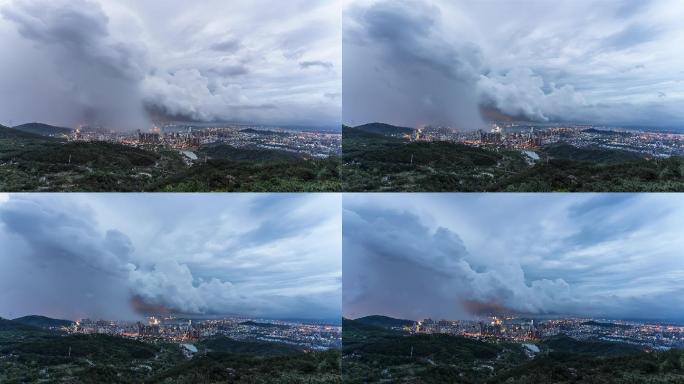 实拍厦门雷暴城市夜景延时