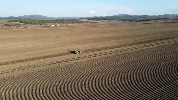 航拍东北黑土地现代化农业机械播种