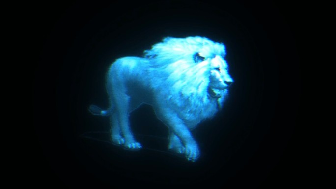 三维全息影像狮子向前走路透明通道素材