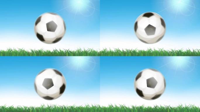 足球在无缝草地上飞行动画