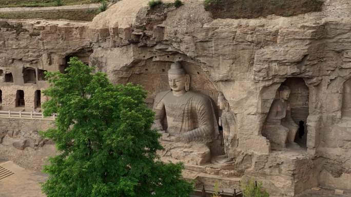 山西省大同市云冈石窟航拍