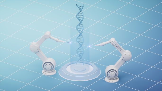 机械臂与DNA生物科技概念3D渲染
