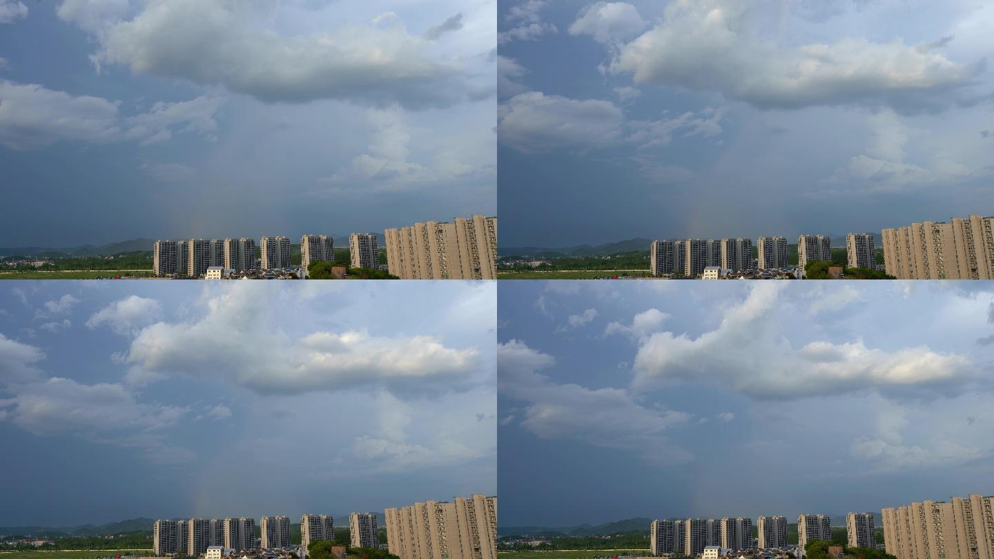 夏天午后雷阵雨云层变化延时素材彩虹