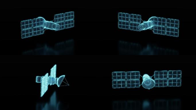 人造卫星与全息图像循环动画3D渲染