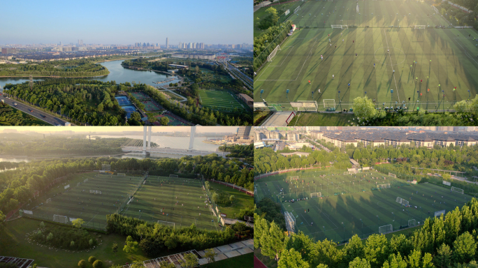 郑州北龙湖足球公园户外运动踢足球