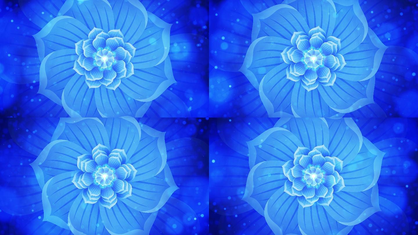 4K创意蓝色莲花花瓣旋转荷花莲花无缝循环