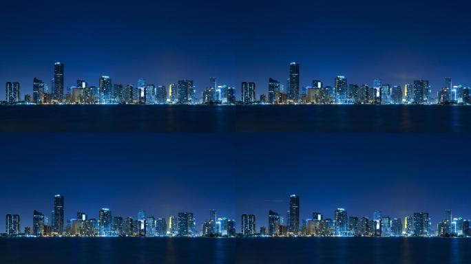 迈阿密天际线在夜间的时间推移迈阿密天际线在夜间的时间推移