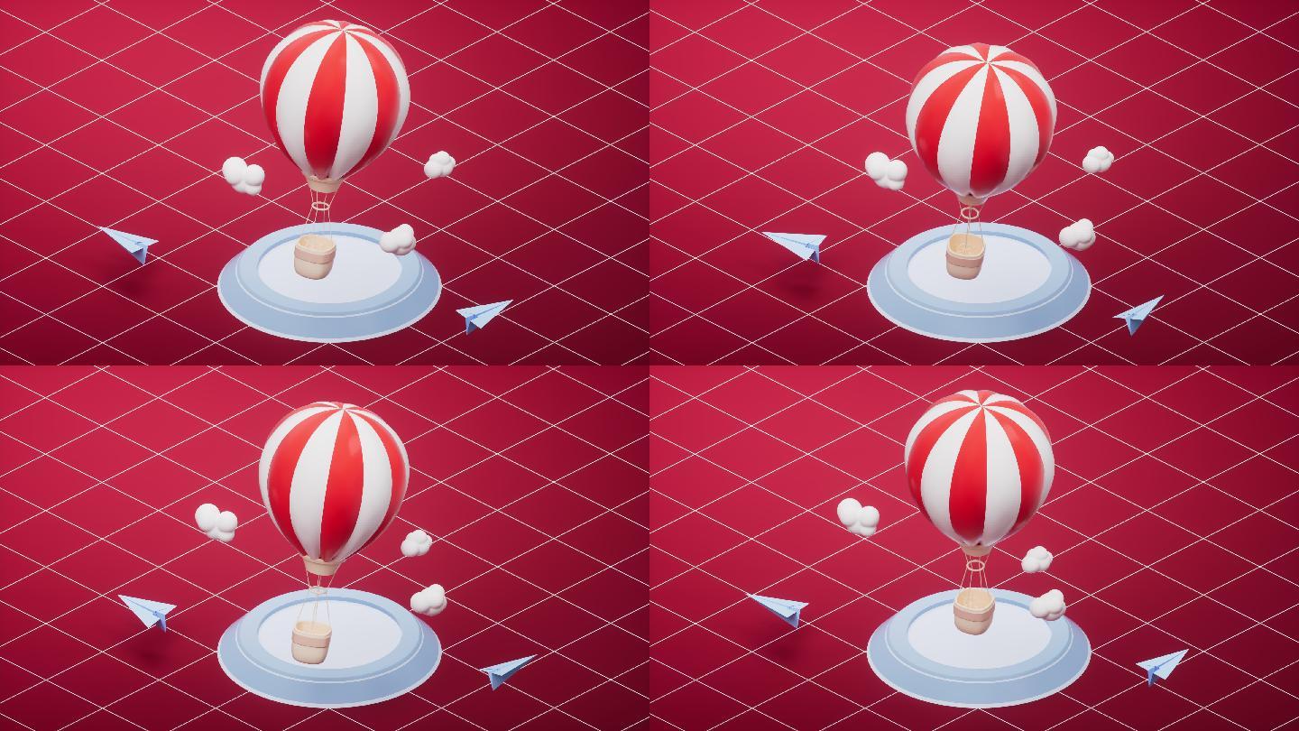 卡通风格热气球循环动画3D渲染