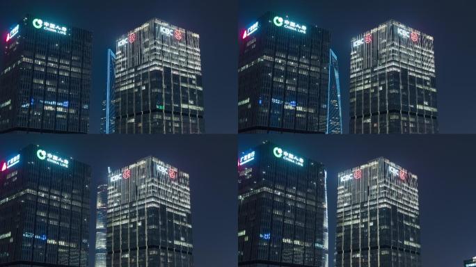 上海陆家嘴办公大楼夜景-悟2航拍