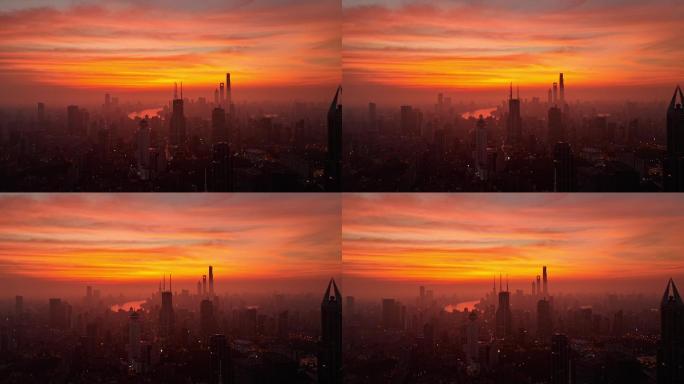 上海日出 上海夏季火烧云 早晨朝霞 火红