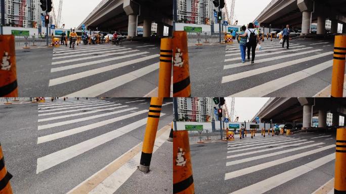 0216_V实拍城市路口斑马线升格慢镜头