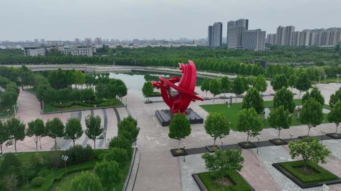 东营黄河公园雕塑航拍