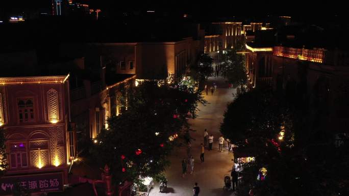 4k 喀什古城 民族建筑特色建筑航拍夜景