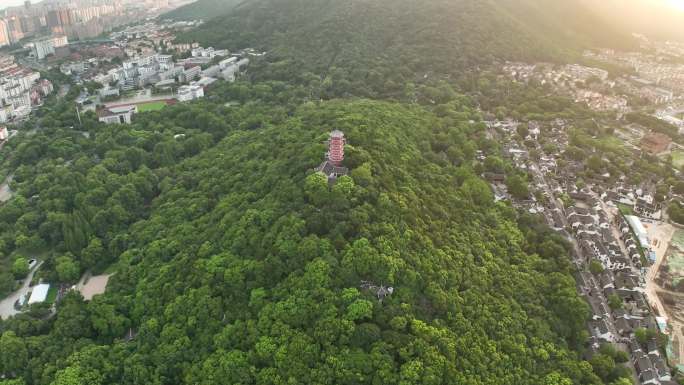 无锡锡惠公园龙光塔电视塔惠山日落航拍延时