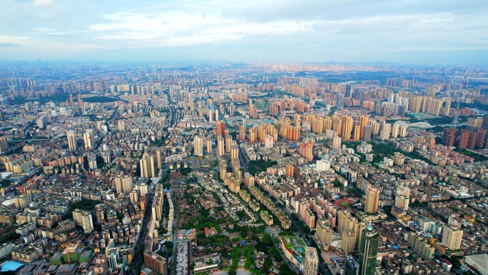 最新佛山禅城区大景地标建筑航拍