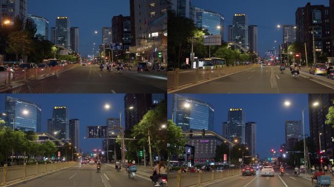 夜晚开车行驶在北京国贸 CBD