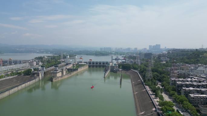 航拍湖北宜昌长江三峡葛洲坝