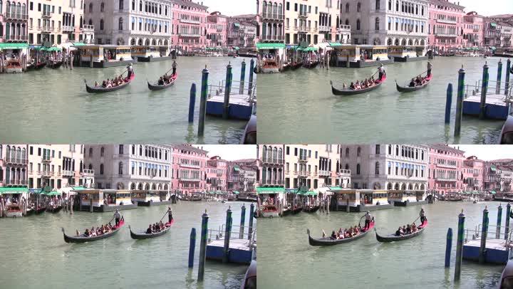 威尼斯的一条带平底船的运河