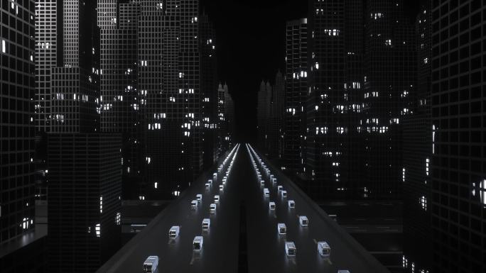 夜晚现代城市市区道路和城市风光C4D动画