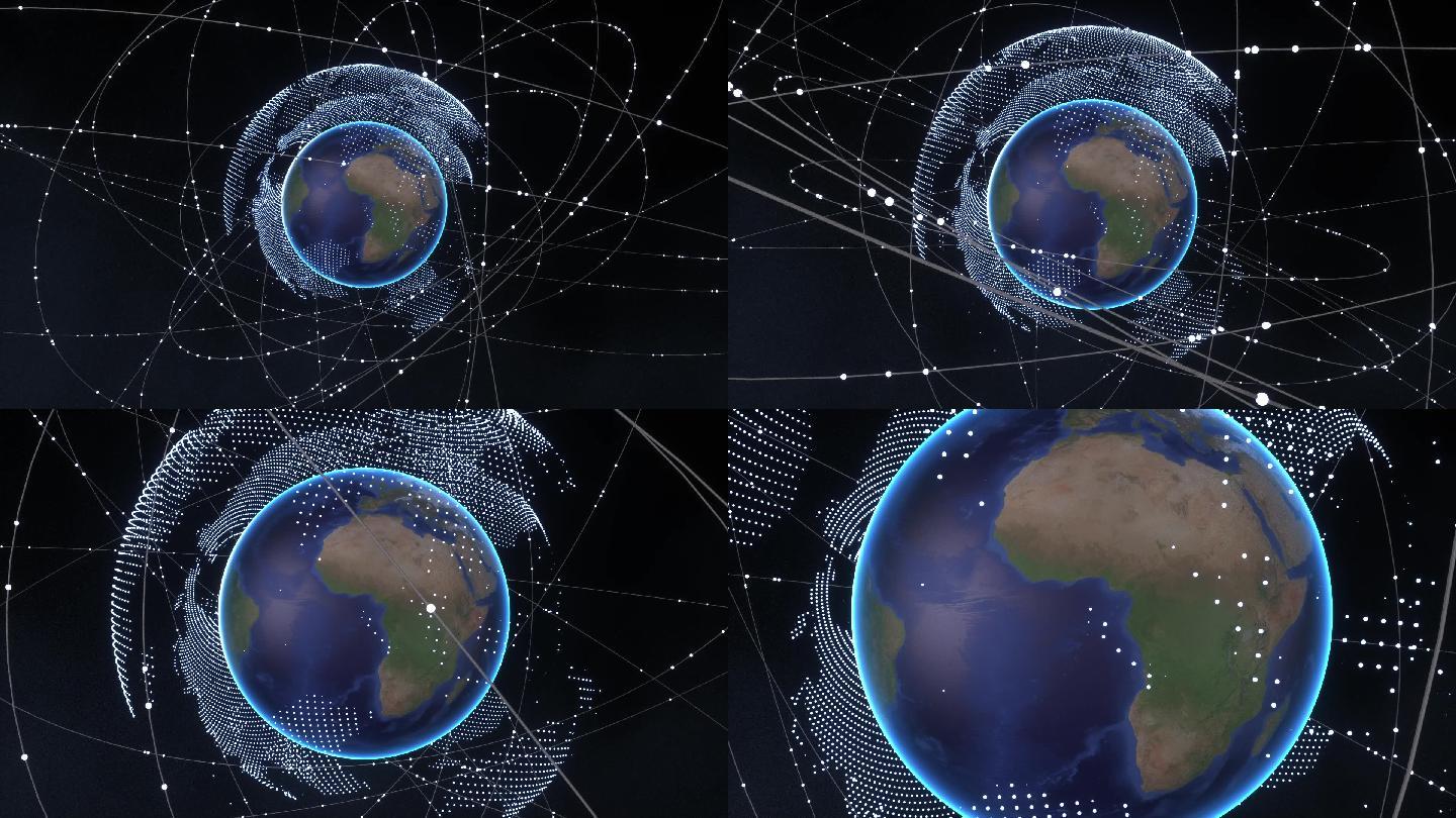 夜晚星空中旋转的地球网络通讯科技C4D
