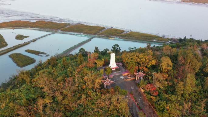 航拍海山乡大青村乐清湾游击根据地纪念碑