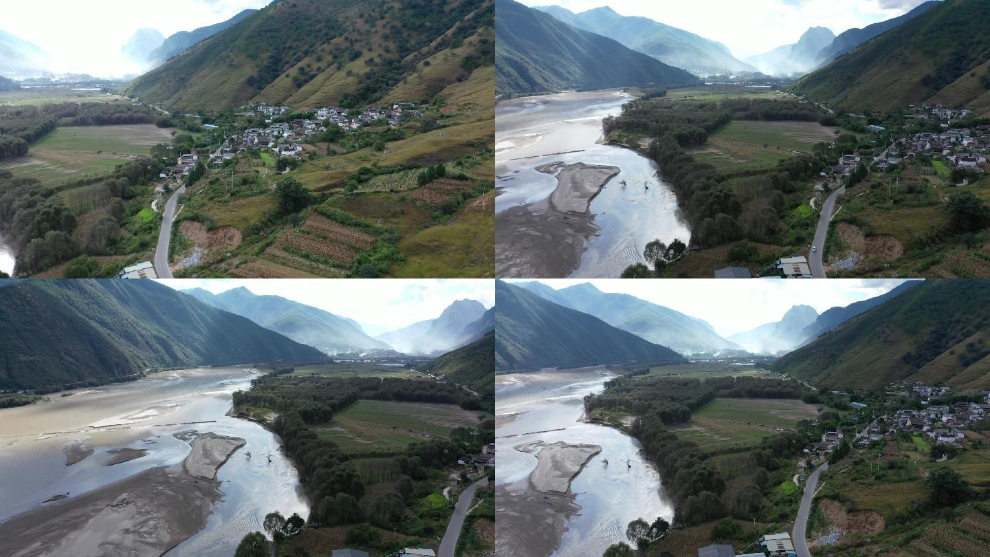 金沙江，农田，高原高山，河流，农村，农业