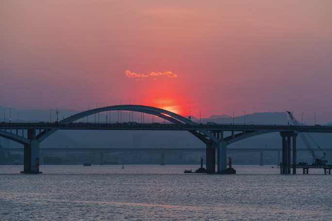 温州瓯江三桥日落