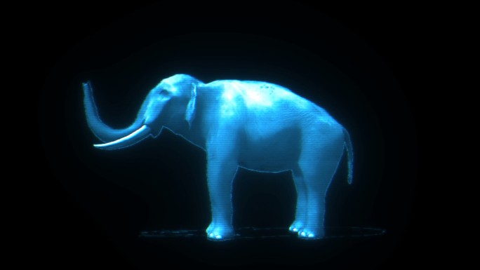三维全息投影HUD大象戏水透明通道素材
