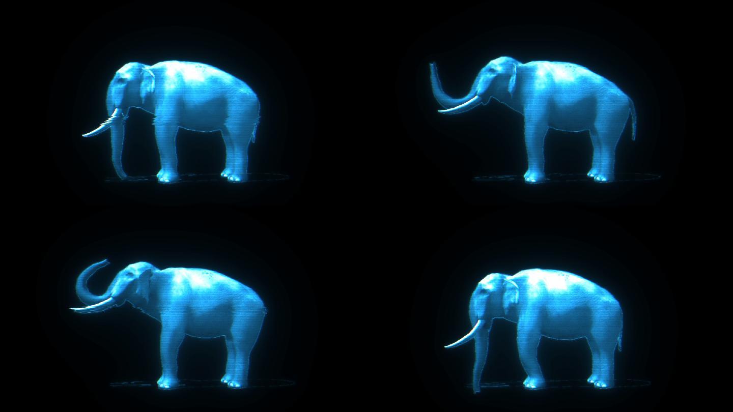 三维全息投影HUD大象戏水透明通道素材