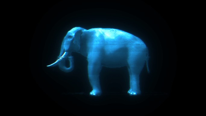 三维全息投影HUD大象侧面透明通道素材