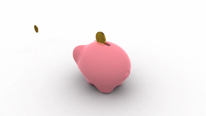 旋转动画粉红色小猪存钱罐