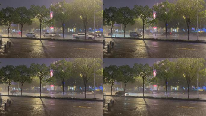 城市道路下大雨