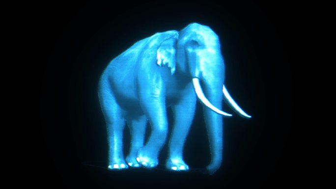 三维全息投影HUD大象走路透明通道素材