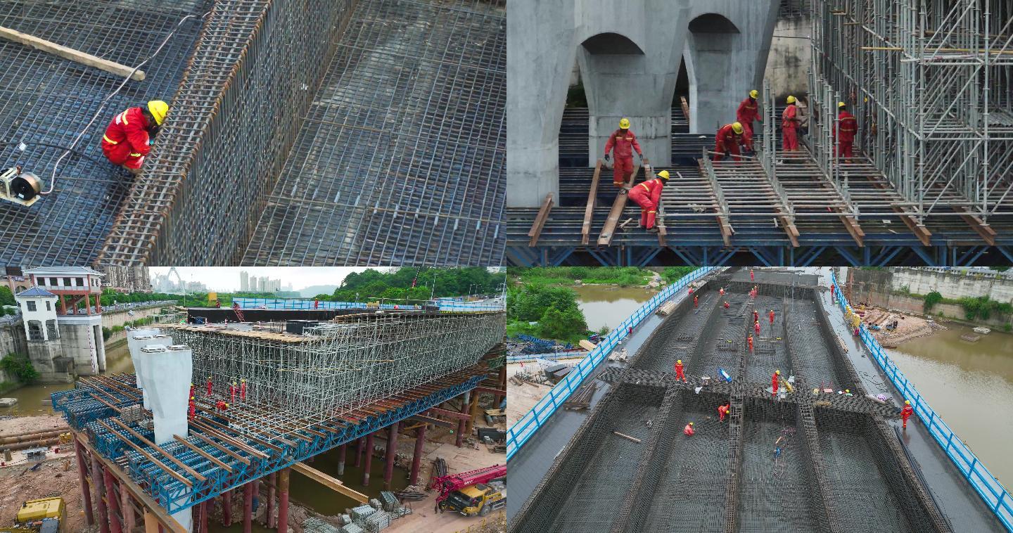大桥施工 建筑工人 钢铁工人 钢架作业
